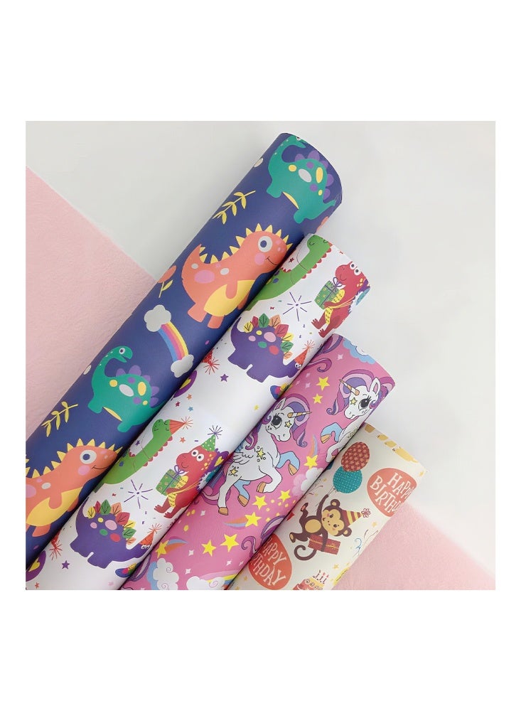 زيمي ١٢ ورقة من ورق تغليف هدايا برسومات ديناصور ووحيد القرن الكرتونية | ٥٢×٧٦ سم، وزن ٨٠ غرام، سميك، بطابع حفلات | هدايا أعياد ميلاد الأطفال، ديكورات الأعياد، حرف إبداعية، لوازم الحفلات - Image 2