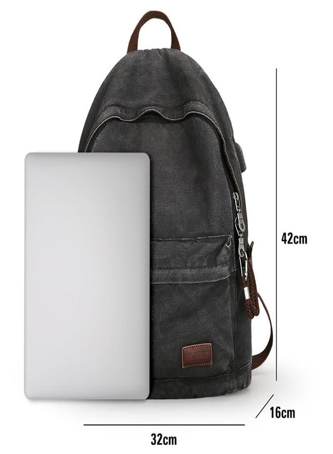 Muzee Canvas Backpack for Women and Men, Lightweight Classic Laptop Backpack with USB Charging Port for School, Travel and Daily Use, Black - Image 2