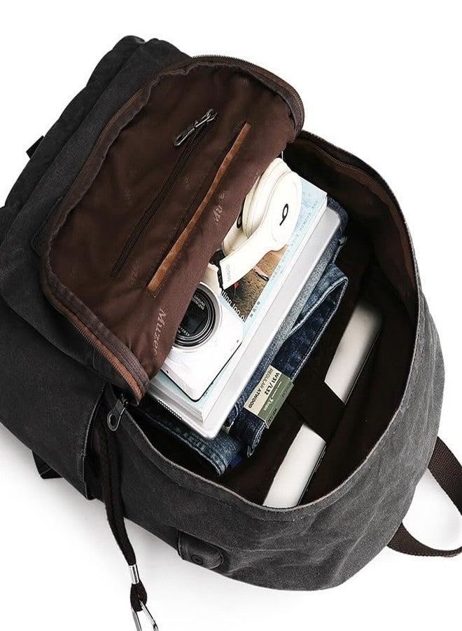 Muzee Canvas Backpack for Women and Men, Lightweight Classic Laptop Backpack with USB Charging Port for School, Travel and Daily Use, Black - Image 4