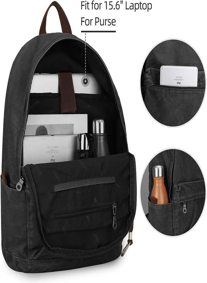 Muzee Canvas Backpack for Women and Men, Lightweight Classic Laptop Backpack with USB Charging Port for School, Travel and Daily Use, Black - Image 3