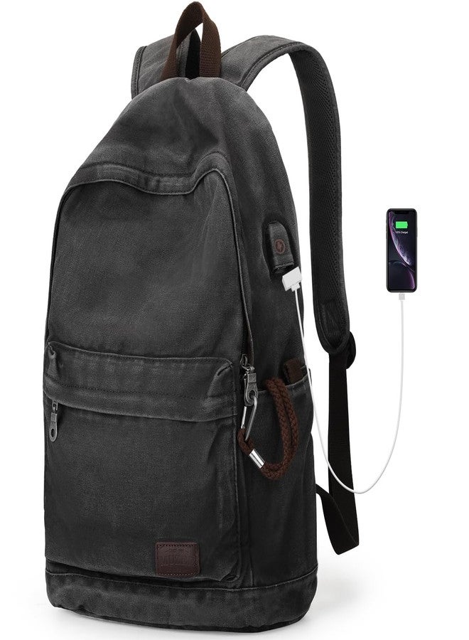 Muzee Canvas Backpack for Women and Men, Lightweight Classic Laptop Backpack with USB Charging Port for School, Travel and Daily Use, Black - Image 1