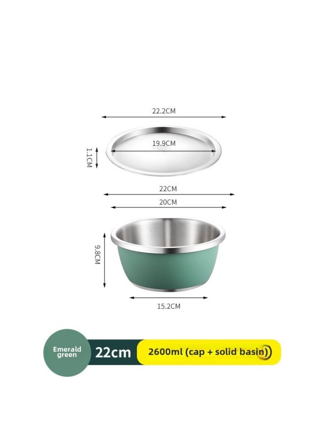 Generic 304 Stainless Steel Colorful Cooking Basin With Lid Salad Basin Baking And Noodle Egg Bowl Baby Washing Bottle Draining Basin-规格:304料理盆+钢盖-22CM-翡翠绿-颜色:默认项  - Image 1
