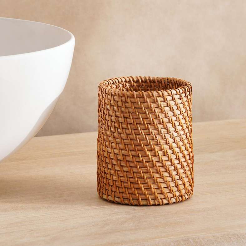 Manila Rattan Toothbrush Holder 9x9x11cm- Natural