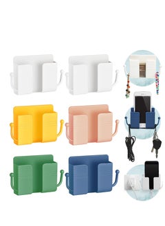 SYOSI Wall Mount Phone Holder with Hooks, Self-Adhesive Wall Organizer Storage Box, for Bedroom Bathroom Office and More  - Image 1