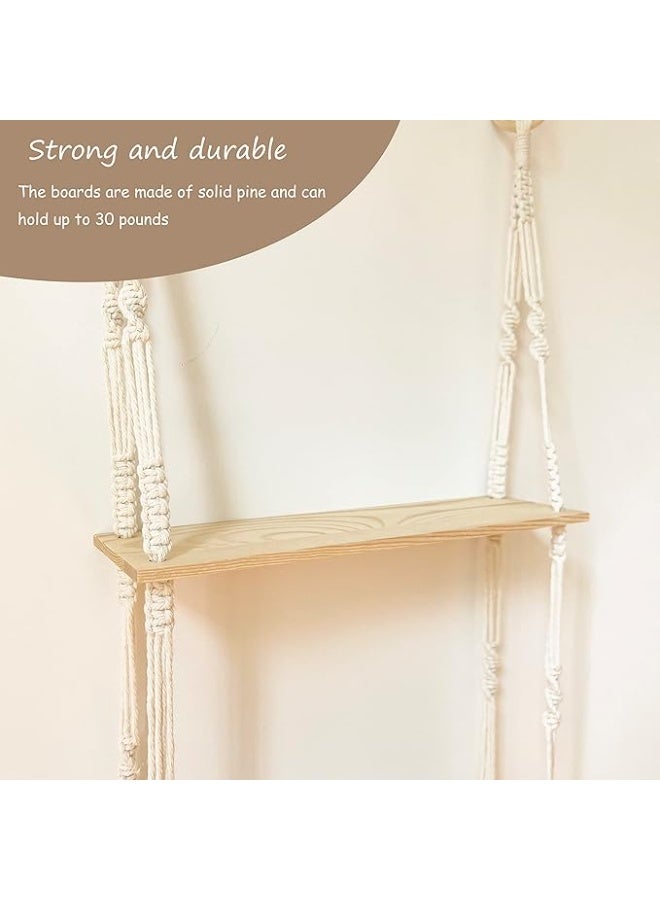 Antikiano Macrame Wall Hanging Shelf - 3 Tier Wall Shelves Boho Wall Decor Storage Shelf Plant Shelf Bookshelf 13.7"W x 50"H - Image 2