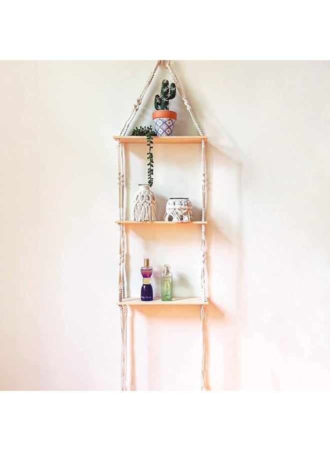 Antikiano Macrame Wall Hanging Shelf - 3 Tier Wall Shelves Boho Wall Decor Storage Shelf Plant Shelf Bookshelf 13.7"W x 50"H - Image 1