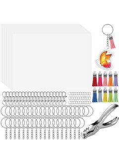 cridoz cridoz 162 Shrinky Sheets Keychain kit, Including 20 Sheets Shrinky Plastic Paper, Tassels, Keychain Clip, Split Key Rings, Key Rings with Chain, Jump Rings, Hole Punch for Creative  - Image 1