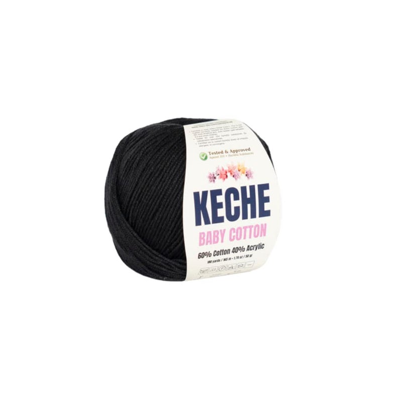 Keche Cotton Yarn, 60% Cotton 40% Acrylic Yarn, Soft Cotton Yarn for Crochet and Knitting, Amigurumi Yarn 1 Skein/Ball 1.76 Oz (50g) / 180 Yrds (165m) - Black - Image 1