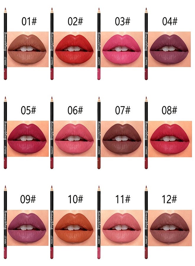 12 Colors Matte Lip Liner Pencil Set, Waterproof Long Lasting High Pigmented Nude Lip Liner, Smooth Application, Sharpenable Lip Makeup Pen for Daily Use - Image 2