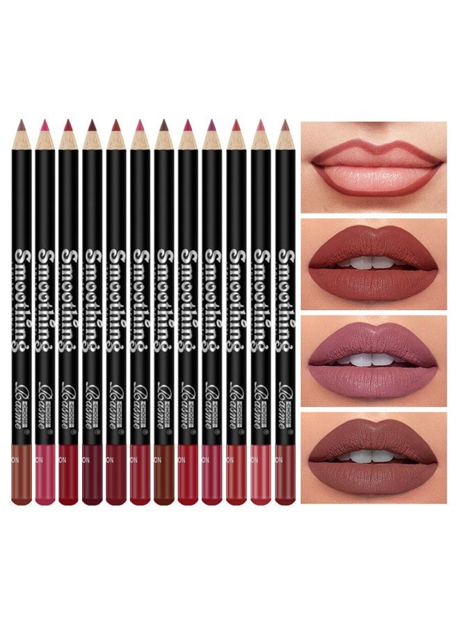 12 Colors Matte Lip Liner Pencil Set, Waterproof Long Lasting High Pigmented Nude Lip Liner, Smooth Application, Sharpenable Lip Makeup Pen for Daily Use - Image 1