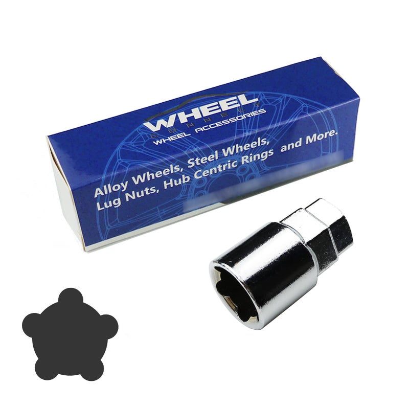 Wheel Connect Lug Nuts Key for Spline Drive Lug Nuts and Bolts, 5 Point Spline Lug Nuts Socket，19 mm (3/4”) & 21 mm (13/16”) Hex,Chrome Finish.