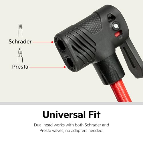 SCHWINN مضخة هواء شوان إير بيس بلس، مقياس ضغط إير زون، مضخة هواء عالية الضغط، فوهة مزدوجة تناسب صمامات شرايدر وبريستا، بحد أقصى 120 PSI، سوداء - Image 5