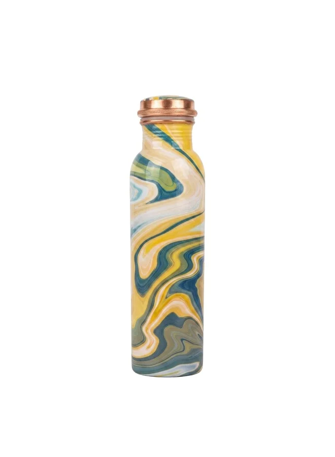 Mobcos Mobcos Golden Ocean Wave Copper Water Bottle 1 Ltr, 99% Pure Copper Bottle with Leakproof Screw Cap, Handmade Marbled Design, Reusable Water Bottle for Home, Office & Travel