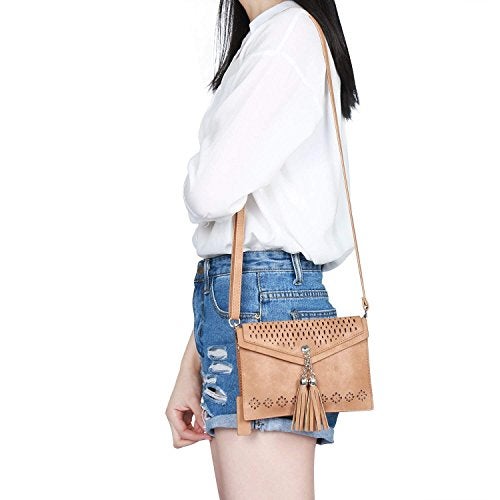 seOSTO Women Small Crossbody Purse, Tassel Cell Phone Purse Wallet Bags,Brown Tassel Bag - Image 2