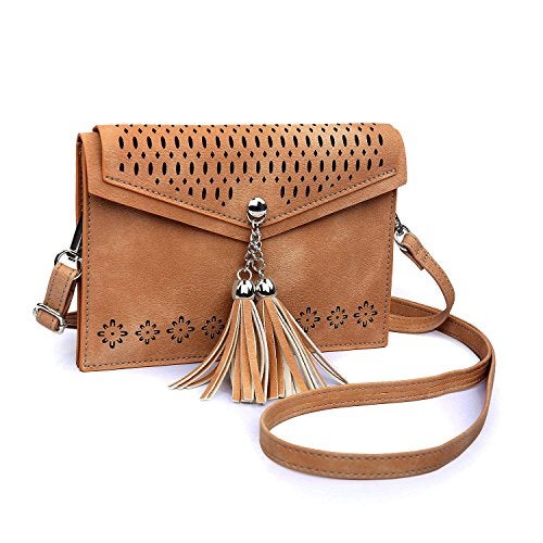 seOSTO Women Small Crossbody Purse, Tassel Cell Phone Purse Wallet Bags,Brown Tassel Bag - Image 1