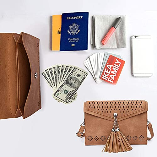 seOSTO Women Small Crossbody Purse, Tassel Cell Phone Purse Wallet Bags,Brown Tassel Bag - Image 4