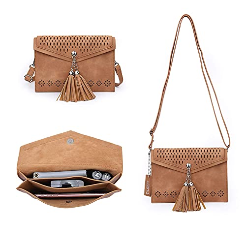 seOSTO Women Small Crossbody Purse, Tassel Cell Phone Purse Wallet Bags,Brown Tassel Bag - Image 5