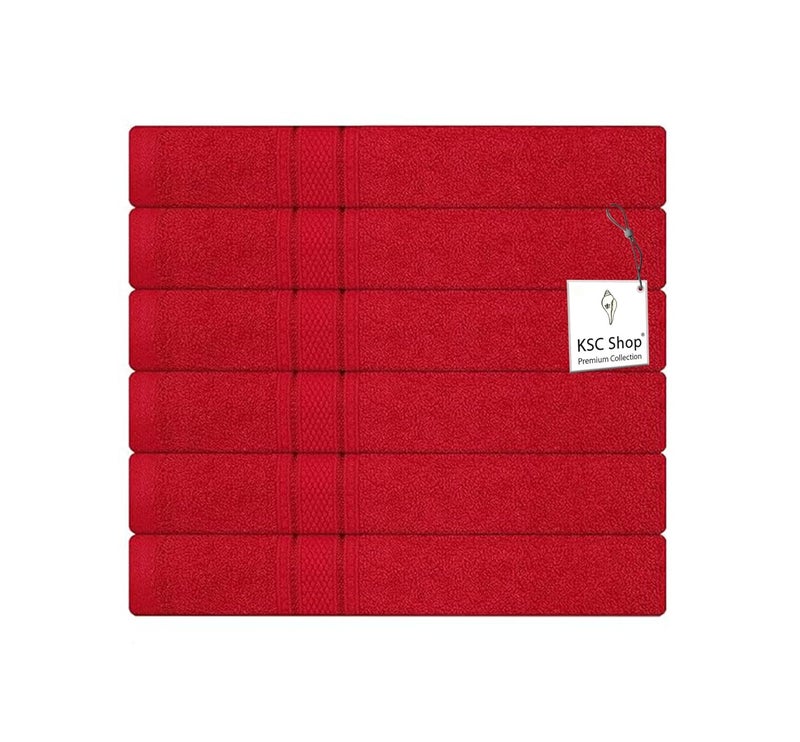 KSC Shop KSC Shop Premium Luxury Cotton Face Towel Set Ultra Soft Highly Absorbent Hanky 500 GSM Multicolor Pack of 6 Poppy Red - Image 1