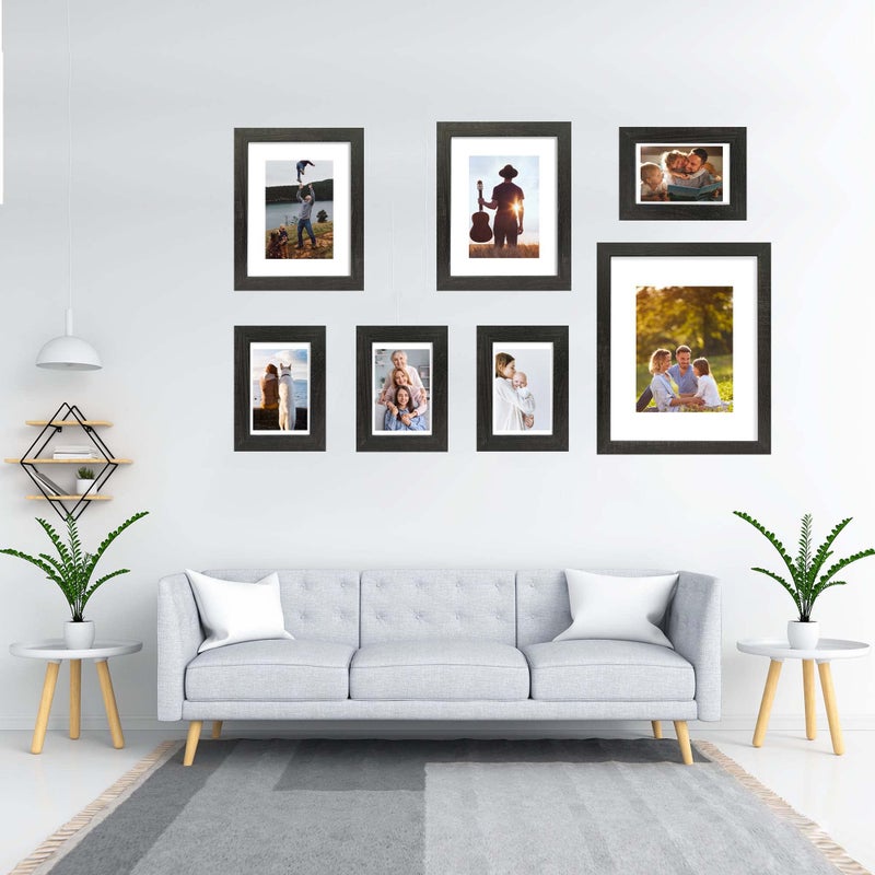 Hongkee 8x10 Picture Frame Set of 4, Made of Real Glass and Rustic Black Wooden Frame, 8 by 10 Photo for Wall or Tabletop - Display Picture 5x7 with Mat or 8x10 Without Mat - Image 4