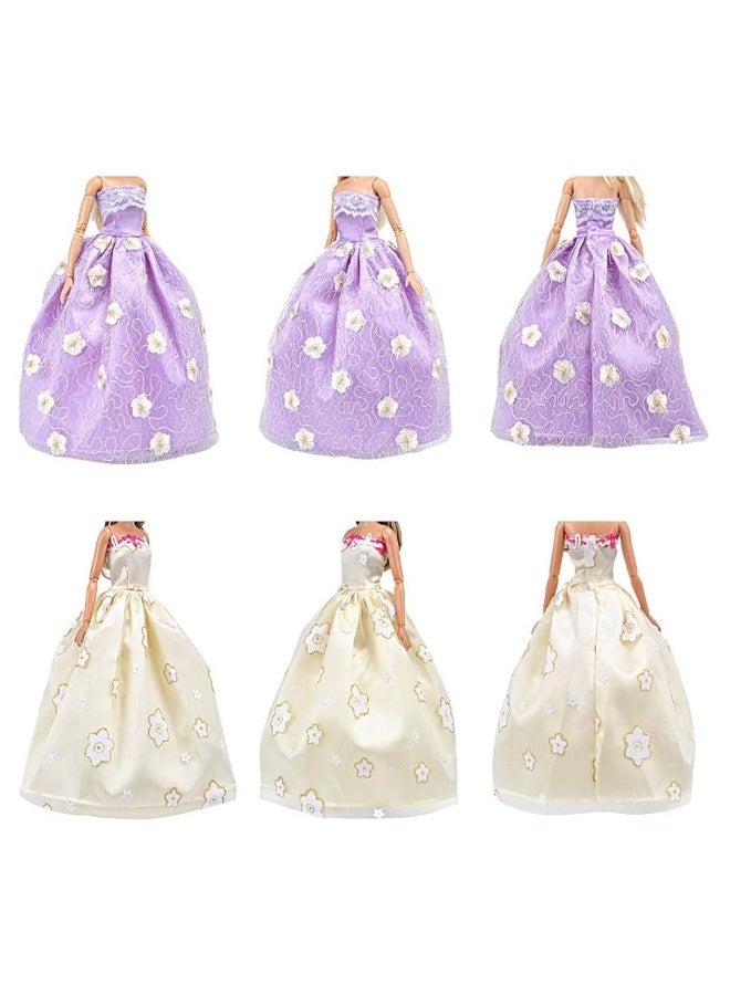 E-TING ETING 5pcs Fashion Gorgeous Princess Wedding Party Gown Dresses Clothes with FloralPrint Voile All Around for Girl DollRandom Pick - Image 5