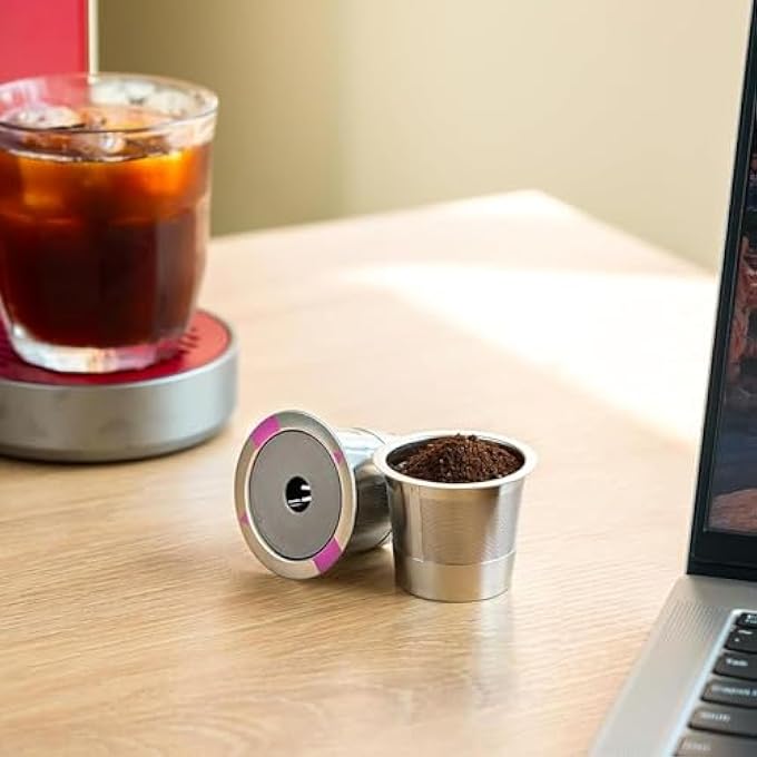 Khazna فلتر قهوة قابل لإعادة الاستخدام، فلتر قهوة K Cups، فلتر قهوة K Cup Pod قابل لإعادة الاستخدام، فلتر قابل لإعادة التعبئة، كوب كبسولة قهوة، خالي من مادة BPA، مع مشبك ملعقة من الفولاذ المقاوم للصدأ وفرشاة ملعقة، فضي - Image 4
