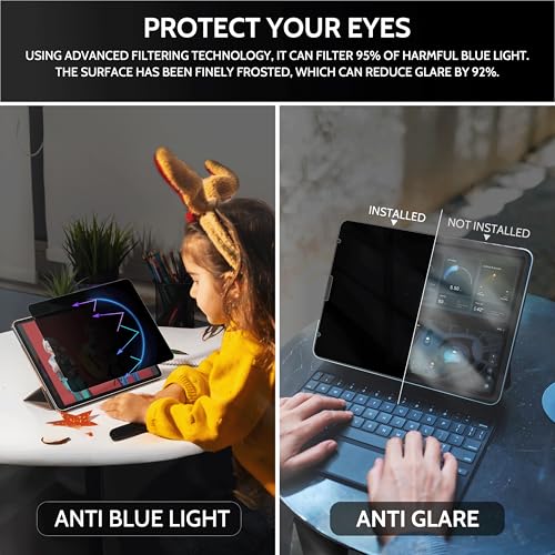 Peslv 360° Privacy Screen for iPad Air 5th/4th Gen & iPad Pro 11 (2018-2022), Anti Glare Blue Light Spy Filter Private Cover, High Sensitive Bubble-Free Easy Install Black Security Protector - Image 3