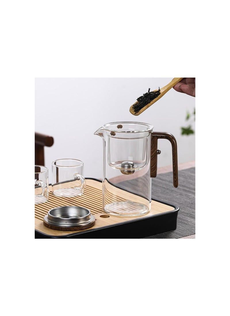 Enchanti Tea Pot, Magic Teapot With Infuser, Enchanted Tea Witchcraft Teapot, One Click Magnetic Switch Tea Separation Filtration Glass Tea Pot Wood (520ml)
