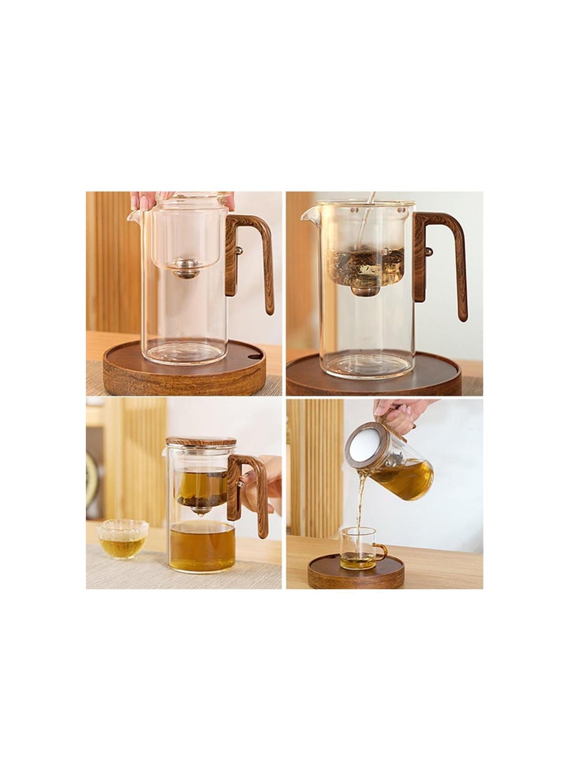 Enchanti Tea Pot, Magic Teapot With Infuser, Enchanted Tea Witchcraft Teapot, One Click Magnetic Switch Tea Separation Filtration Glass Tea Pot Wood (520ml)