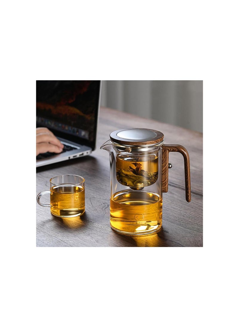 Enchanti Tea Pot, Magic Teapot With Infuser, Enchanted Tea Witchcraft Teapot, One Click Magnetic Switch Tea Separation Filtration Glass Tea Pot Wood (520ml)