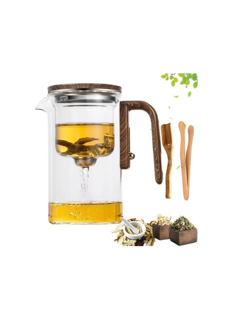 Enchanti Tea Pot, Magic Teapot With Infuser, Enchanted Tea Witchcraft Teapot, One Click Magnetic Switch Tea Separation Filtration Glass Tea Pot Wood (520ml)