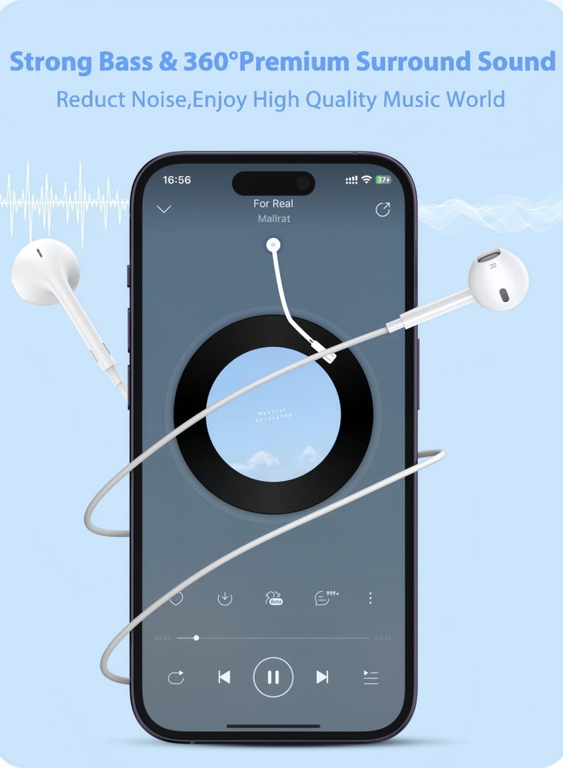 BlueHole Wired Headphones for Earbuds with Light,ning Connector, in-Ear Earphones with Mic & Volume Control, [Ultra clear calls & no noise] Compatible with iPhone14/13/12/11/ipad (Lightning)  - Image 4