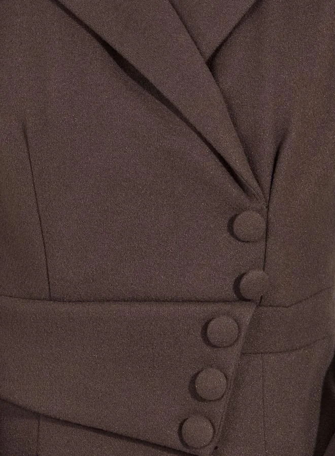 Styli Notch Lapel Button Detail Wool Like Blazer Midi Dress