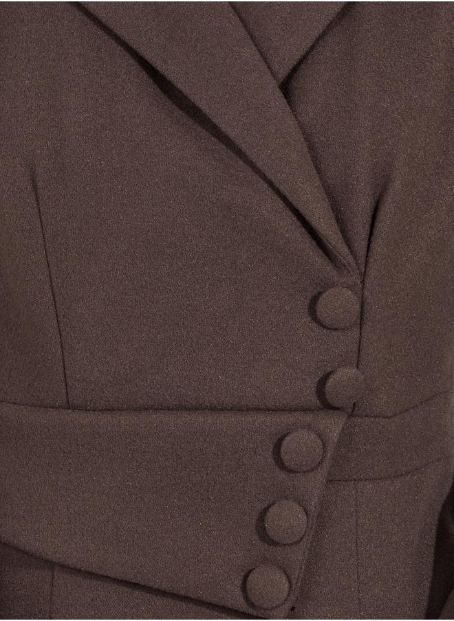 Styli - Notch Lapel Button Detail Wool Like Blazer Midi Dress - Image 1