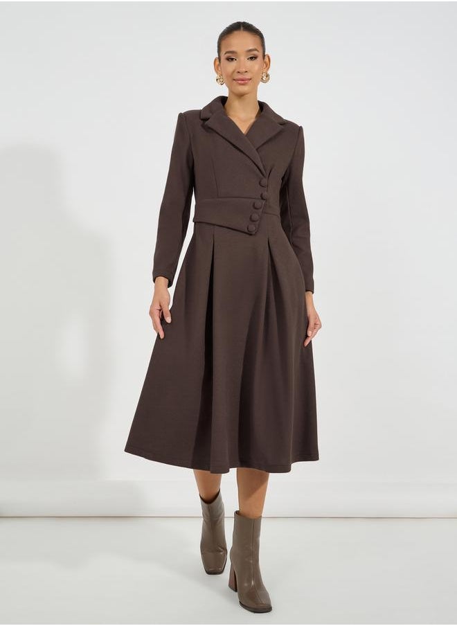 Styli - Notch Lapel Button Detail Wool Like Blazer Midi Dress - Image 1