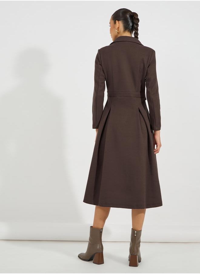 Styli - Notch Lapel Button Detail Wool Like Blazer Midi Dress - Image 1