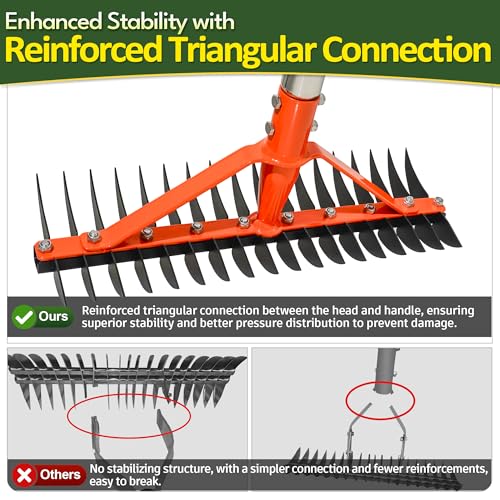 CKLT Thatch Rake for Lawns 18 Sharp Tempered Spring Steel Tines Dethatcher Rake Heavy Duty Dethatching Rakes with 62.5" Adjustable Stainless Steel Handle for Lawn Care，Dead Grass, Garden, Yard - Image 4