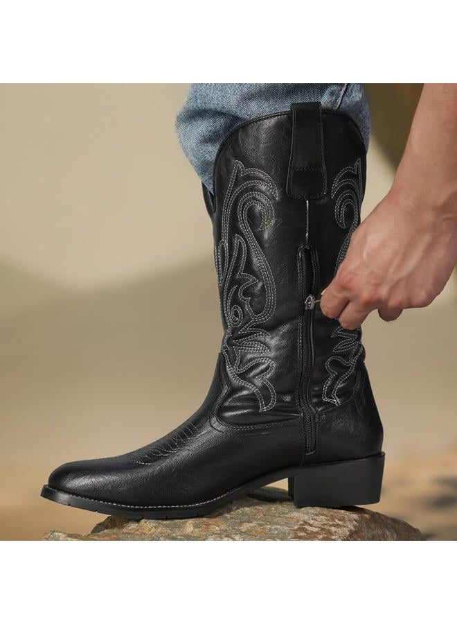 TruVeld Mens Cowboy Boots with Pointed Toe Retro Western Style and Embroidery Botas Vaqueras para Hombre, Black, 10.5 - Image 2