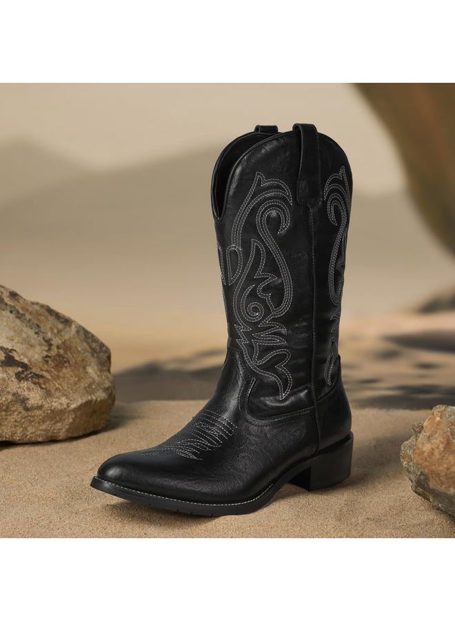 TruVeld Mens Cowboy Boots with Pointed Toe Retro Western Style and Embroidery Botas Vaqueras para Hombre, Black, 10.5 - Image 3
