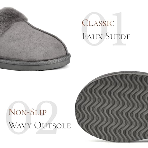 OOW Fuzzy Slippers for Women Cozy Faux Fur House Shoes Winter Warm Memory Foam Slippers for Indoor and Outdoor Grey Size 8 - Image 4