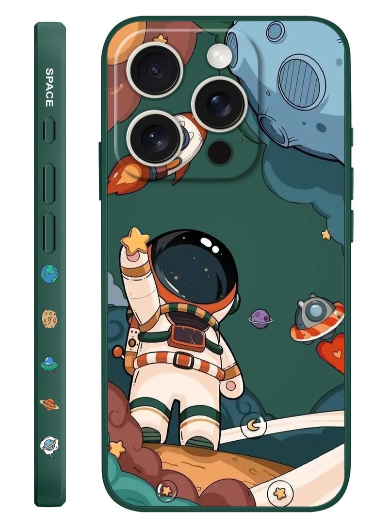 غطاء هاتف iPhone 16 Pro Max مقاوم للخدوش، نحيف وناعم بمقاس مناسب، بتصميم زهري لهاتف iPhone 16 Pro Max مقاس 6.9 إنش - رائد فضاء باللون الأخضر. - Image 1