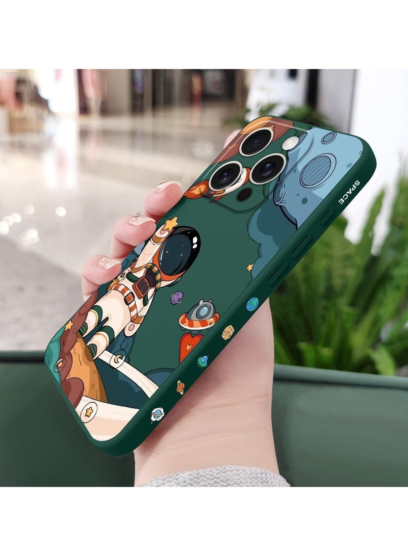 غطاء هاتف iPhone 16 Pro Max مقاوم للخدوش، نحيف وناعم بمقاس مناسب، بتصميم زهري لهاتف iPhone 16 Pro Max مقاس 6.9 إنش - رائد فضاء باللون الأخضر. - Image 4