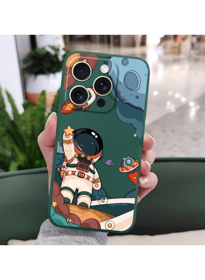 غطاء هاتف iPhone 16 Pro Max مقاوم للخدوش، نحيف وناعم بمقاس مناسب، بتصميم زهري لهاتف iPhone 16 Pro Max مقاس 6.9 إنش - رائد فضاء باللون الأخضر. - Image 3