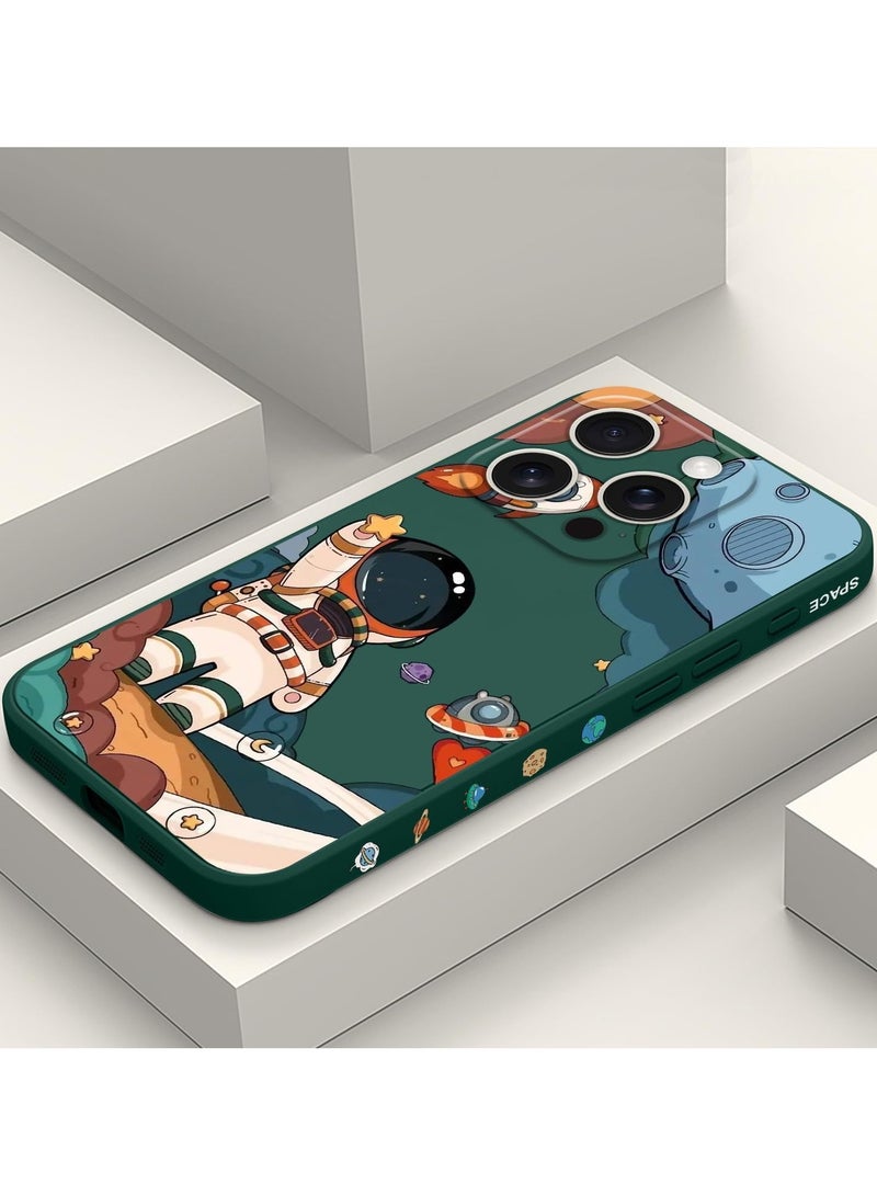 غطاء هاتف iPhone 16 Pro Max مقاوم للخدوش، نحيف وناعم بمقاس مناسب، بتصميم زهري لهاتف iPhone 16 Pro Max مقاس 6.9 إنش - رائد فضاء باللون الأخضر. - Image 2