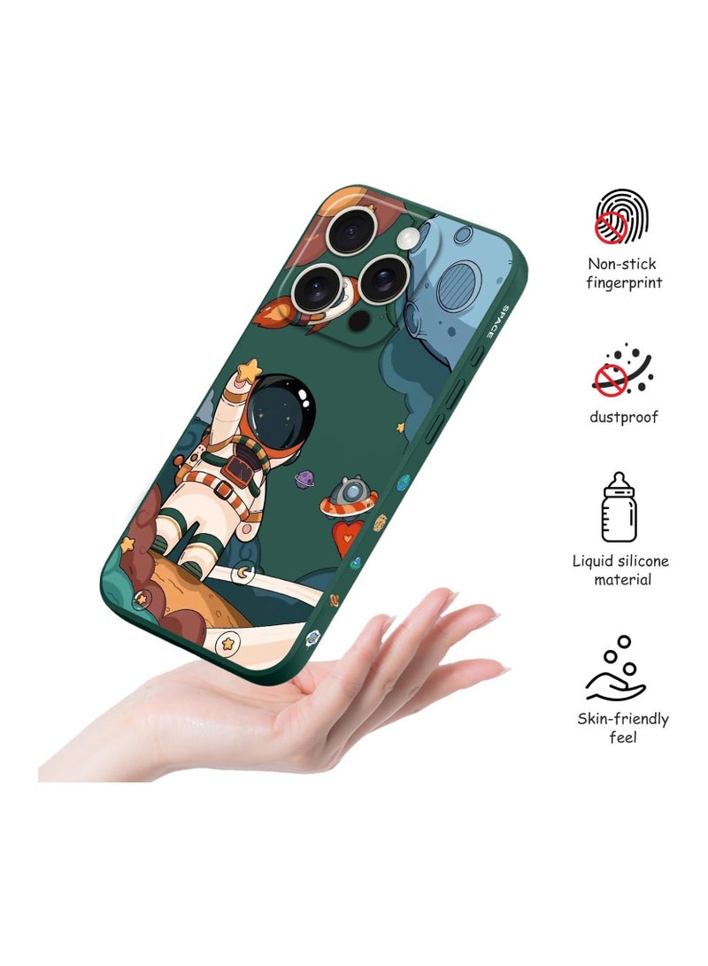 غطاء هاتف iPhone 16 Pro Max مقاوم للخدوش، نحيف وناعم بمقاس مناسب، بتصميم زهري لهاتف iPhone 16 Pro Max مقاس 6.9 إنش - رائد فضاء باللون الأخضر. - Image 5