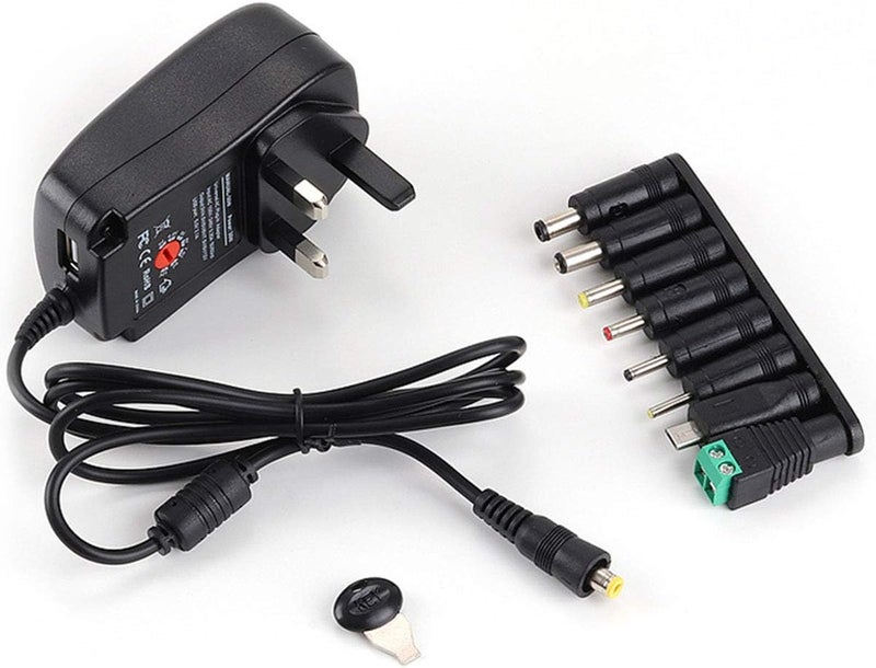 SEBA 30W Universal AC/DC Adapter Switching Power Supply with 8 Selectable Adapter Plugs，for 3V 4.5V 5V 6V 7.5V 9V 12V Household Electronics and LED Strip - 2000mA Max - Image 1