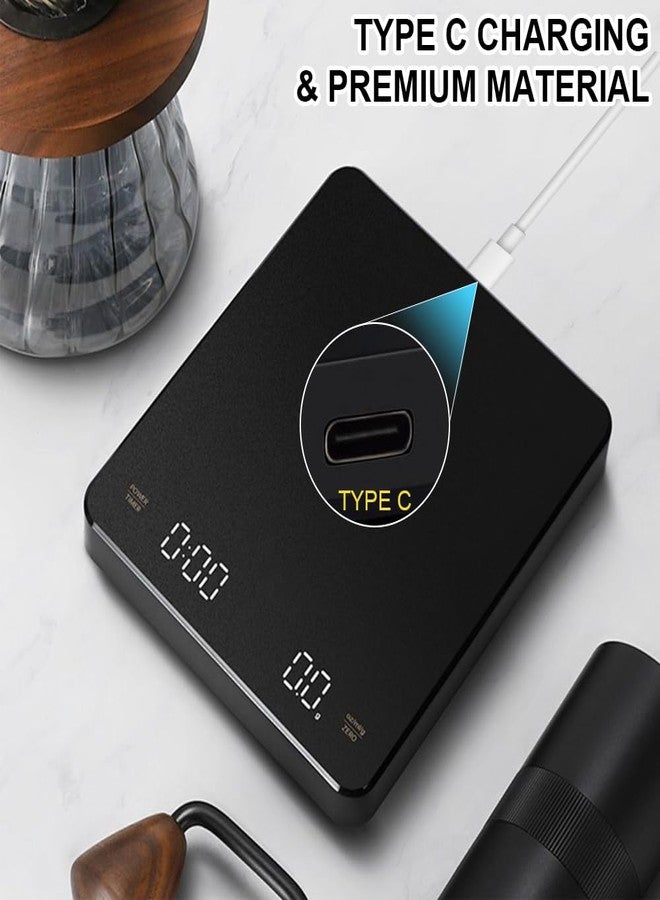 أو بيست ميزان قهوة صغير من أوبيست مع مؤقت، ميزان طعام مطبخ محمول بشاشة غير مرئية، ميزان قهوة رقمي قابل لإعادة الشحن، ميزان إسبريسو مع مؤقت، دقة 3 كجم/0.1 جم، لون أسود - Image 5