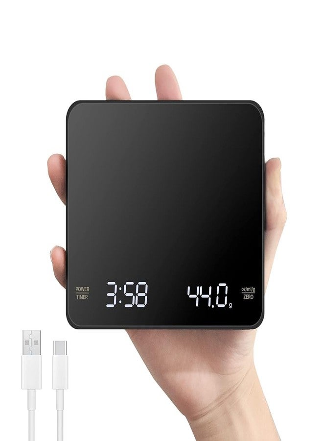أو بيست ميزان قهوة صغير من أوبيست مع مؤقت، ميزان طعام مطبخ محمول بشاشة غير مرئية، ميزان قهوة رقمي قابل لإعادة الشحن، ميزان إسبريسو مع مؤقت، دقة 3 كجم/0.1 جم، لون أسود - Image 1