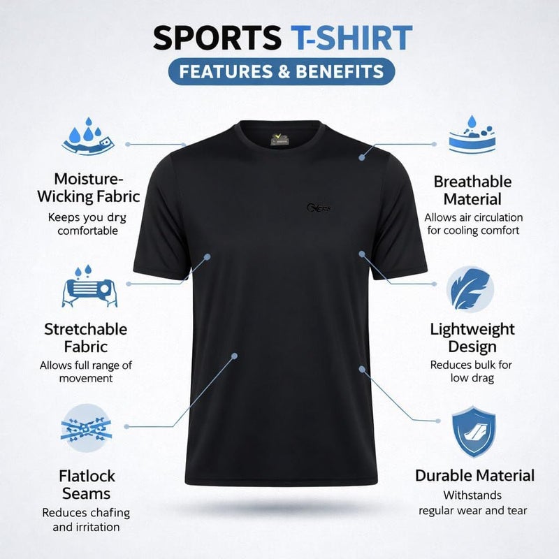 OVERS Plus Size Short Sleeves Round Neck Sports T-Shirts For Mens, Lightweight, Breathable, Stretchable Activewear for Gym, Running & Training. (XL-8XL) - Image 4