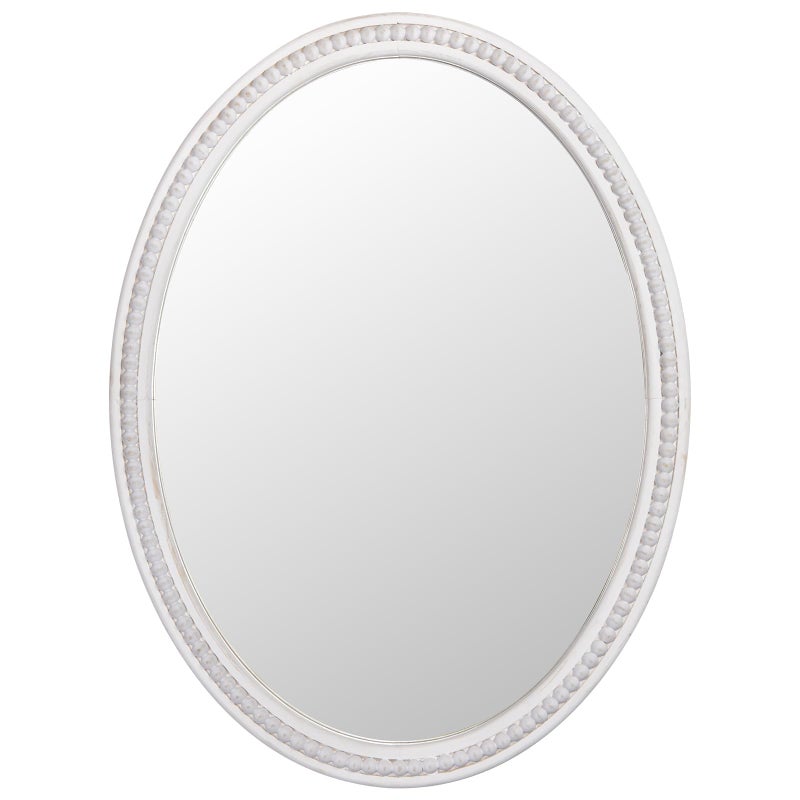 EMAISON 24" x 32" Wall Mount Wood Beaded Frame Oval Mirror, White Real Glass Modern Farmhouse Decorative Mirror for Bathroom Vanity, Entryway, Bedroom - Image 1