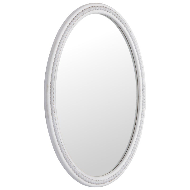 EMAISON 24" x 32" Wall Mount Wood Beaded Frame Oval Mirror, White Real Glass Modern Farmhouse Decorative Mirror for Bathroom Vanity, Entryway, Bedroom - Image 5